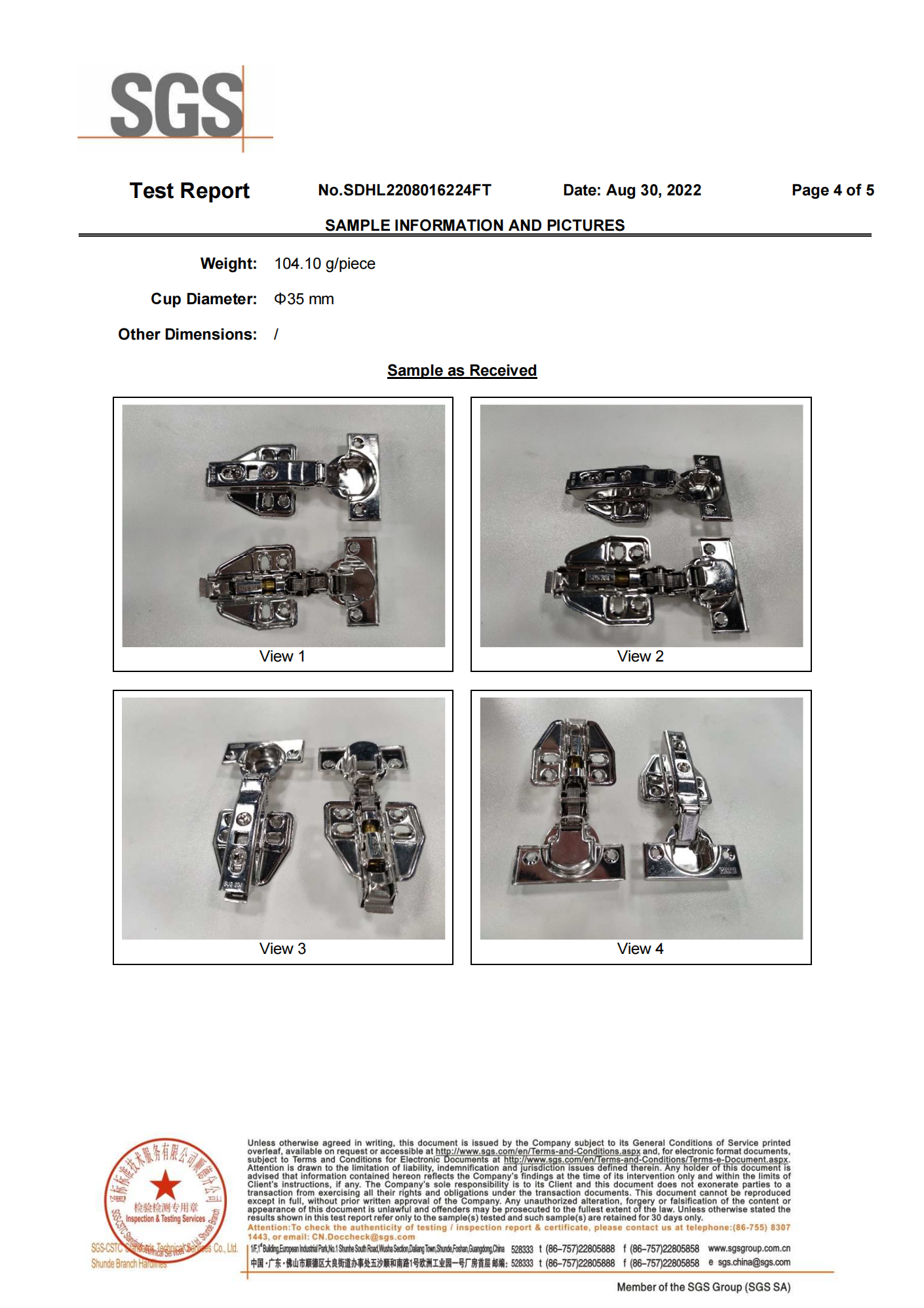 SGS Report for SS hinge