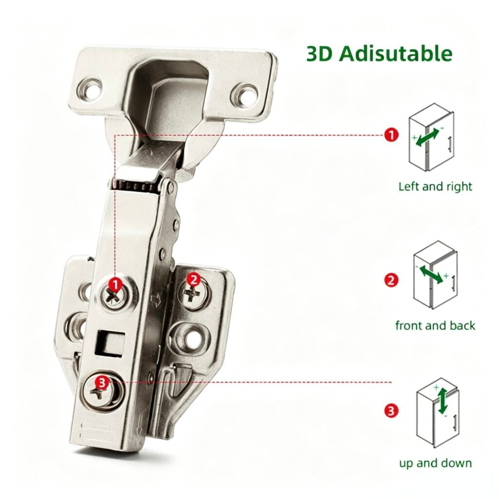3-way adjustment ranges for professional cabinet hinge alignment
