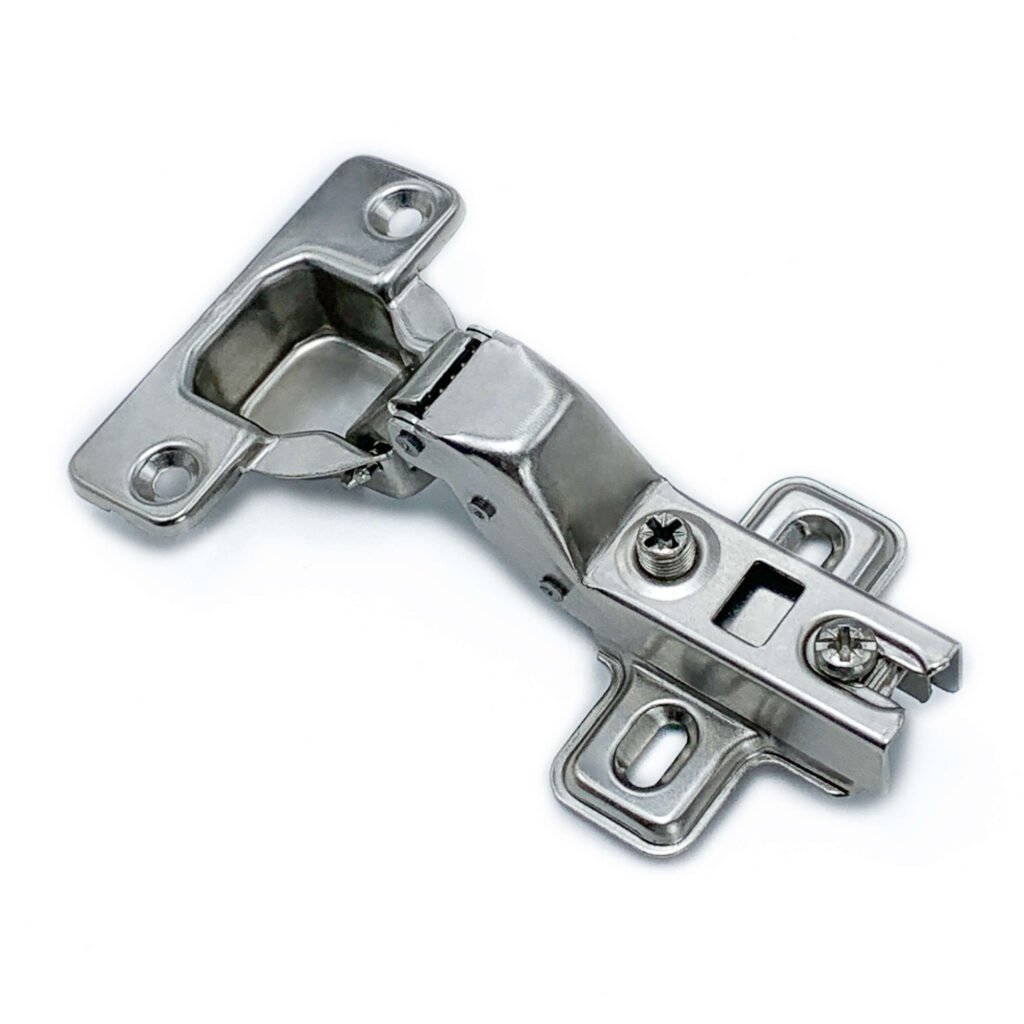Inset hydraulic slide-on cabinet hinge for commercial office storage cupboards