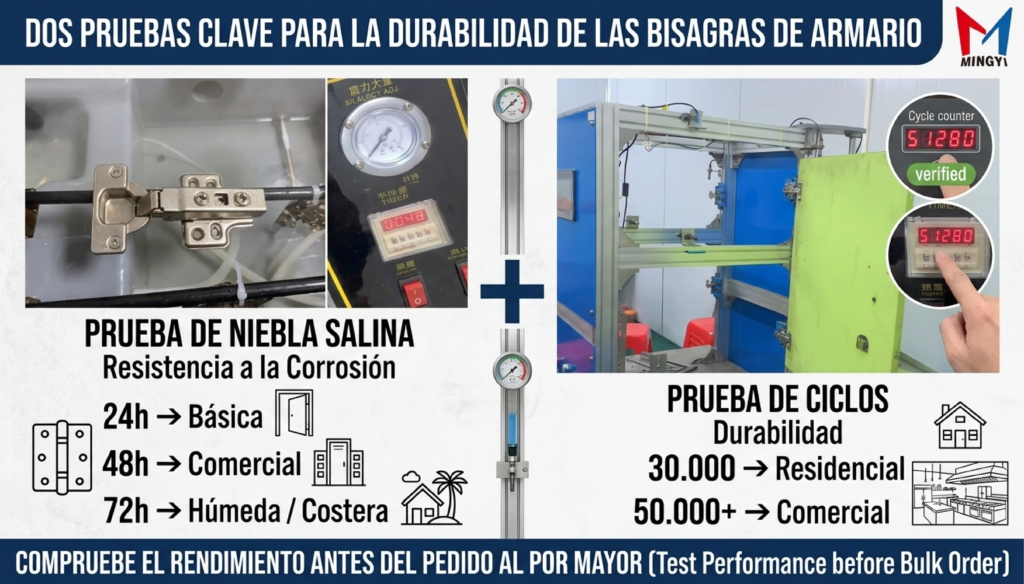 Pruebas de resistencia a la corrosión y durabilidad de bisagras