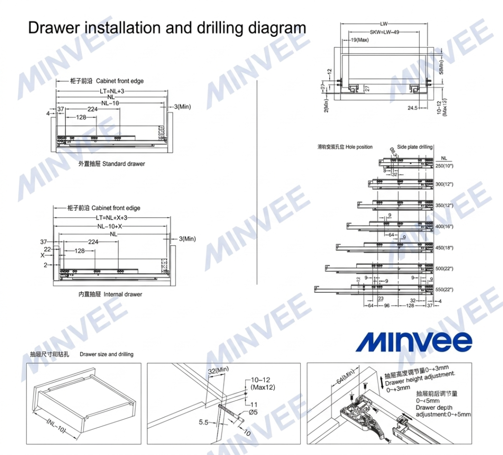 Drawer Installation and Drilling Diagram