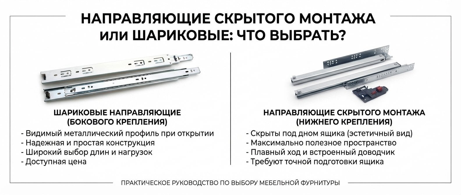 Направляющие скрытого монтажа или шариковые